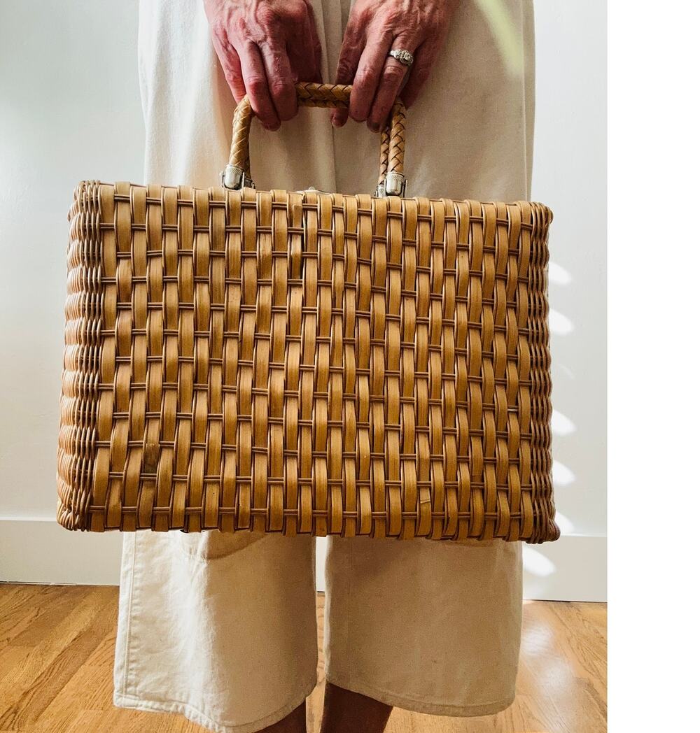 Womens 60 Wicker Handbag Travel Briefcase Style Top Handle Retro Unique